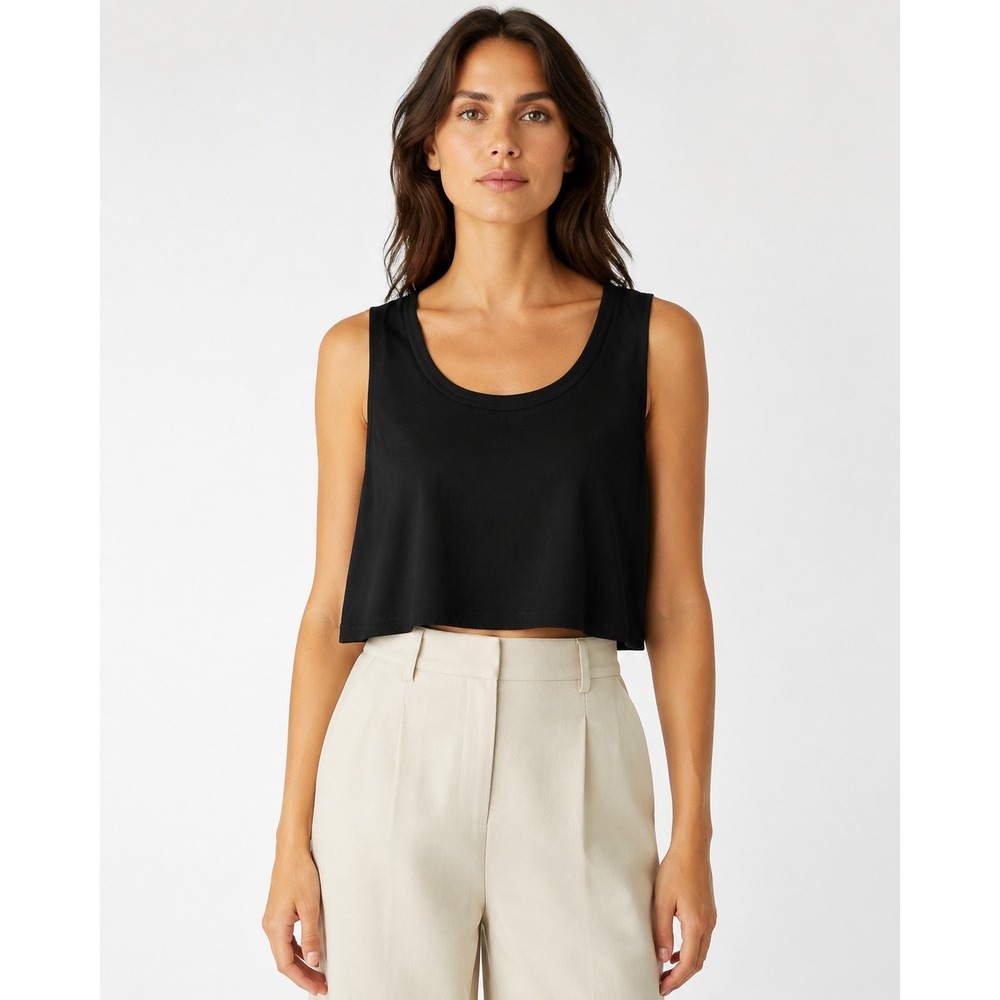 Six Crisp Days Black Scoop Neck Crop Tank Top Womens Large